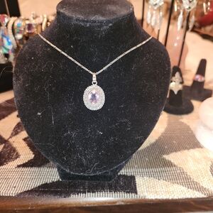 Women's 925 Amethyst Pendant on 20" Figaro Chain